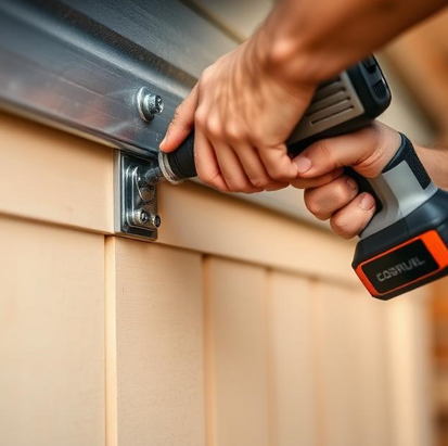 Professional metal shed assembly showing precision screw placement for structural stability.
