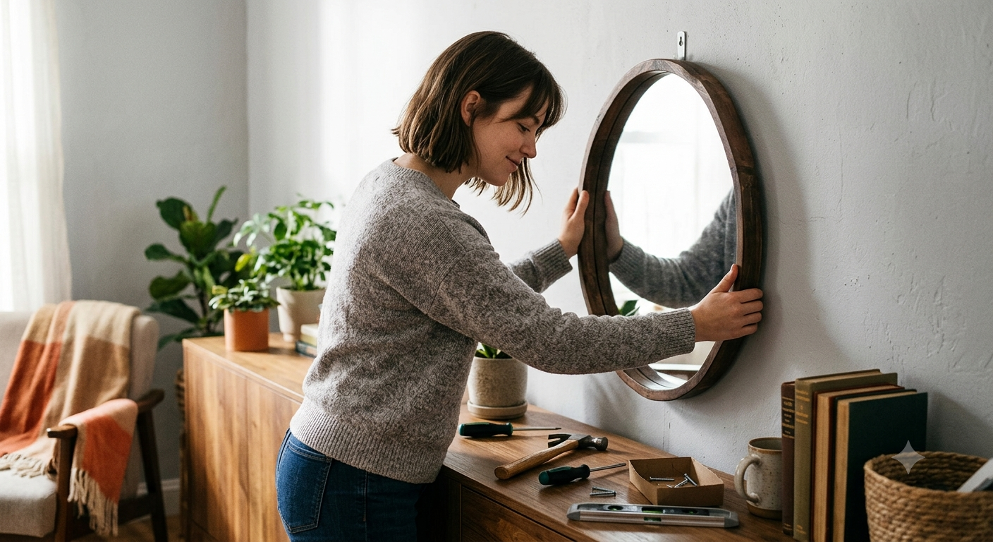 mirror nstallation for cozy home improvement on a budget